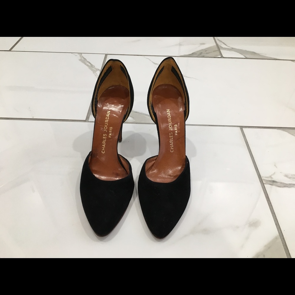 SOLD. Vintage Charles Jourdan black suede heels
